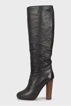 Leather boots with wooden heels