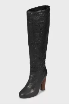 Leather boots with wooden heels
