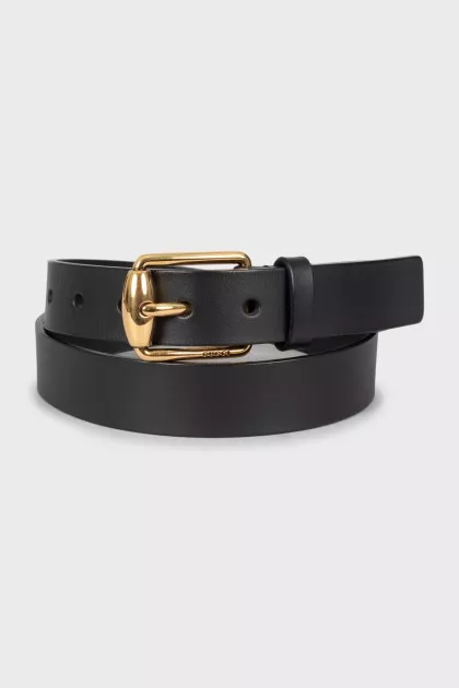 Leather belt with gold buckle