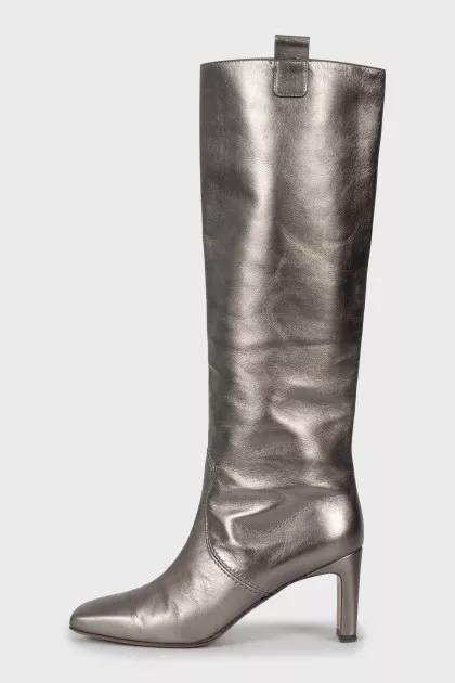 Silver square toe boots