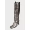 Silver square toe boots
