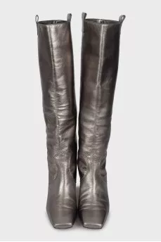 Silver square toe boots