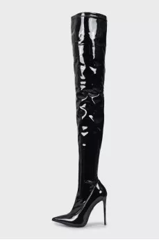 Latex over the knee boots with stiletto heels