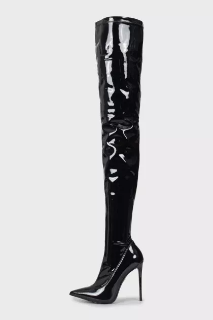 Latex over the knee boots with stiletto heels
