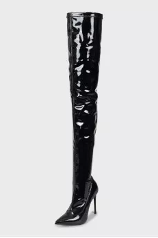 Latex over the knee boots with stiletto heels