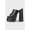 Leather mules with chunky heels