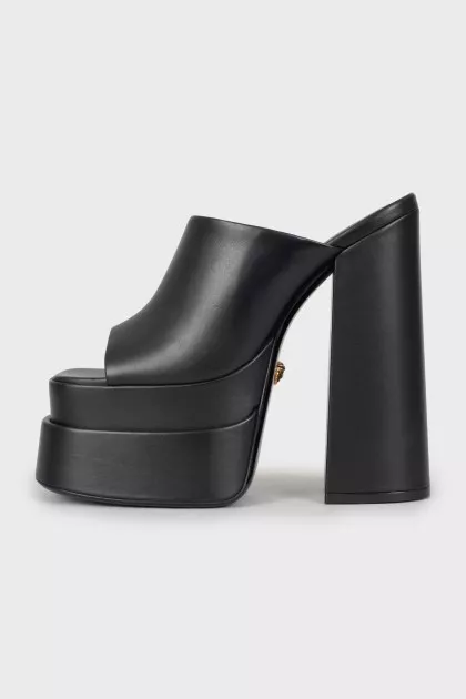 Leather mules with chunky heels