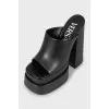 Leather mules with chunky heels