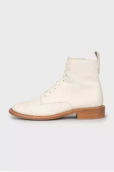White leather lace-up boots