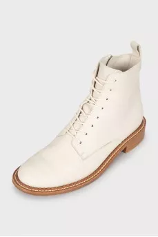 White leather lace-up boots