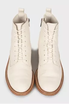 White leather lace-up boots