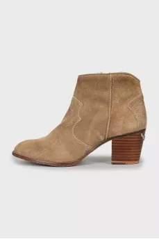 Suede mid heel ankle boots