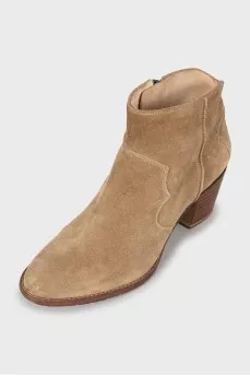 Suede mid heel ankle boots