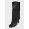 Leather boots with figured heels