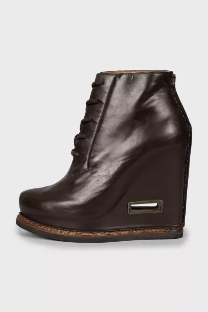 Leather high wedge ankle boots