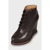 Leather high wedge ankle boots