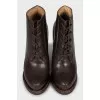 Leather high wedge ankle boots