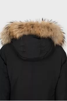 Black parka with fur hood