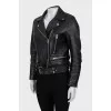 Leather jacket with oblique zipper