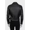 Leather jacket with oblique zipper