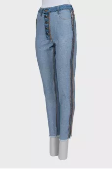 Blue jeans with seams facing out