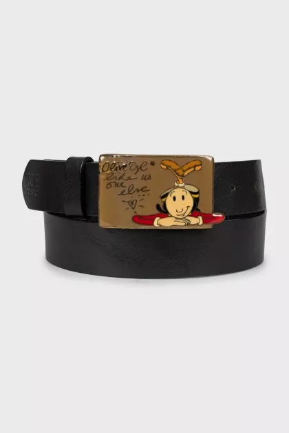 Men's leather belt with a pattern on the buckle