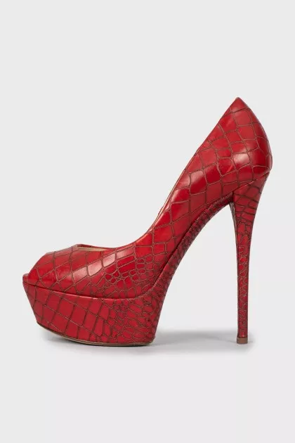 Red shoes with embossed leather