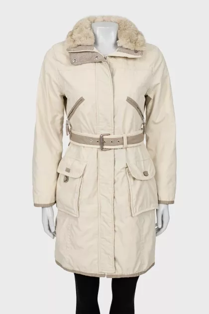 Two-tone jacket with fur waistband
