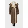 Double-breasted maxi shearling coat with tag