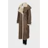 Double-breasted maxi shearling coat with tag