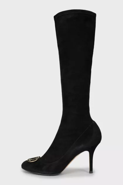 Suede boots with signature logo