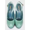 Open heel patent leather shoes