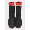 Textile ankle boots with shaped heels
