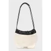 Textile and leather bucket bag