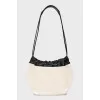 Textile and leather bucket bag