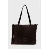 Suede tote bag with signature logo