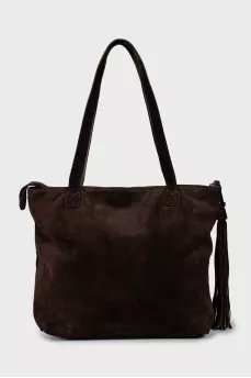 Suede tote bag with signature logo