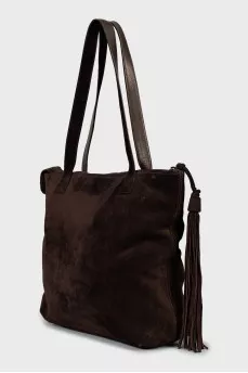 Suede tote bag with signature logo