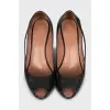 Leather high wedge shoes