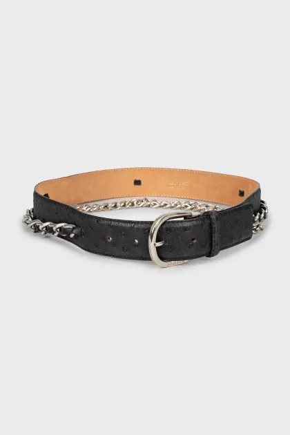 Leather belt decorated with chain