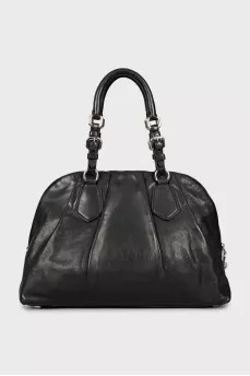 Leather bag with silver logo