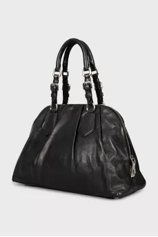 Leather bag with silver logo
