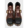 Brown leather platform boots