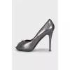 Gray leather open toe shoes