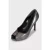 Gray leather open toe shoes