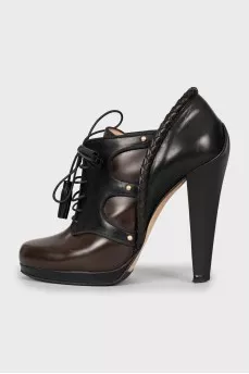 Mixed color leather ankle boots