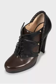 Mixed color leather ankle boots