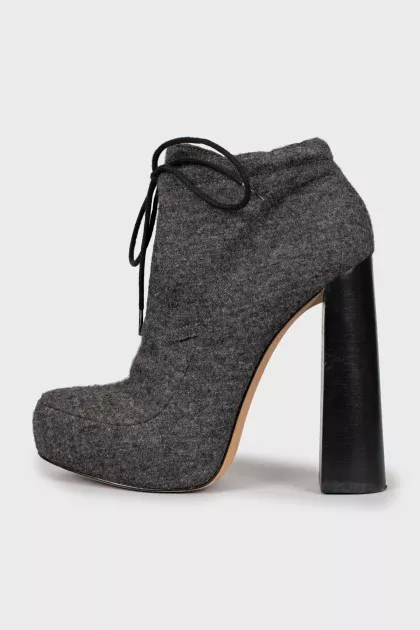 Gray lace-up ankle boots