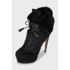 Suede black lace-up ankle boots