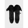 Suede black lace-up ankle boots